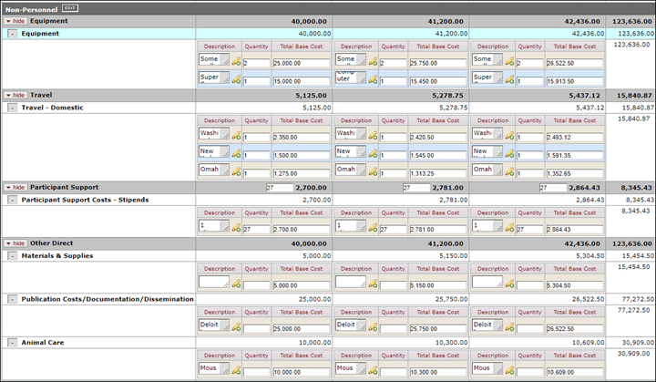 Non-Personnel Summary tab example in KC