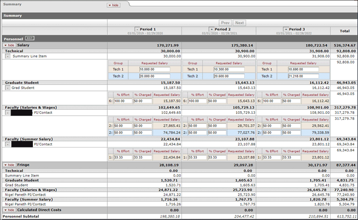 Personnel Summary tab example in KC