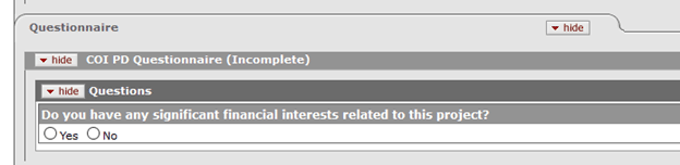 COI PD Questionnaire Panel