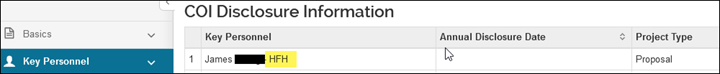 image showing the HFH identifier in the COI disclosure sub-option