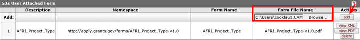 Example of file attachment added to Form File Name column in the User Attached Forms panel