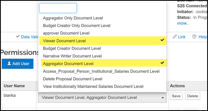 Delete Button in the Actions Column of the Users panel