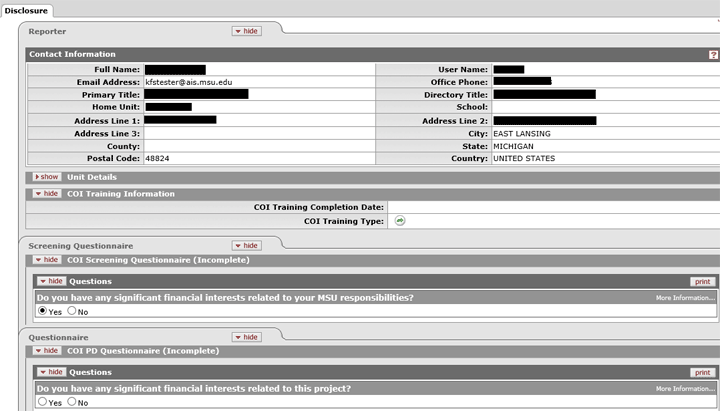 Example project disclosure