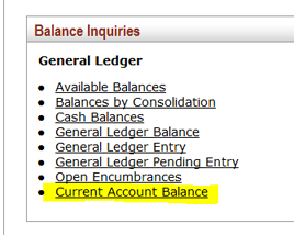 Current Account Balance Link in KFS and Available Balance Field