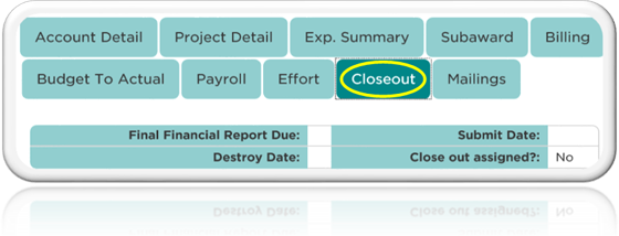 Account Explorer Closeout Tab