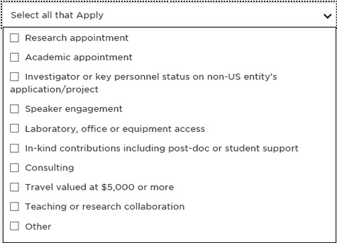 image showing activity type choices with checkboxes